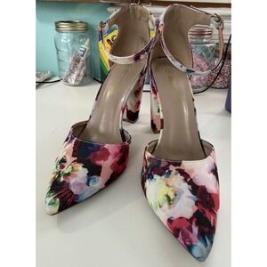 Dream Pairs Coco Floral Ankle Strap Block Heel Pointed Toe Pumps Womens Size 8